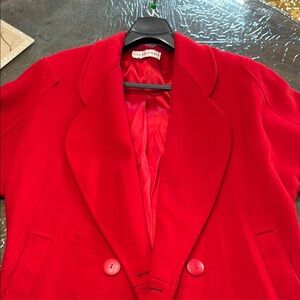 Chic Red 100% Wool Double-Breasted Coat
